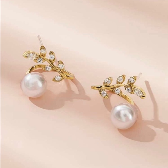 3/$30 Faux Pearl Decor Leaf Earrings - Picture 5 of 7